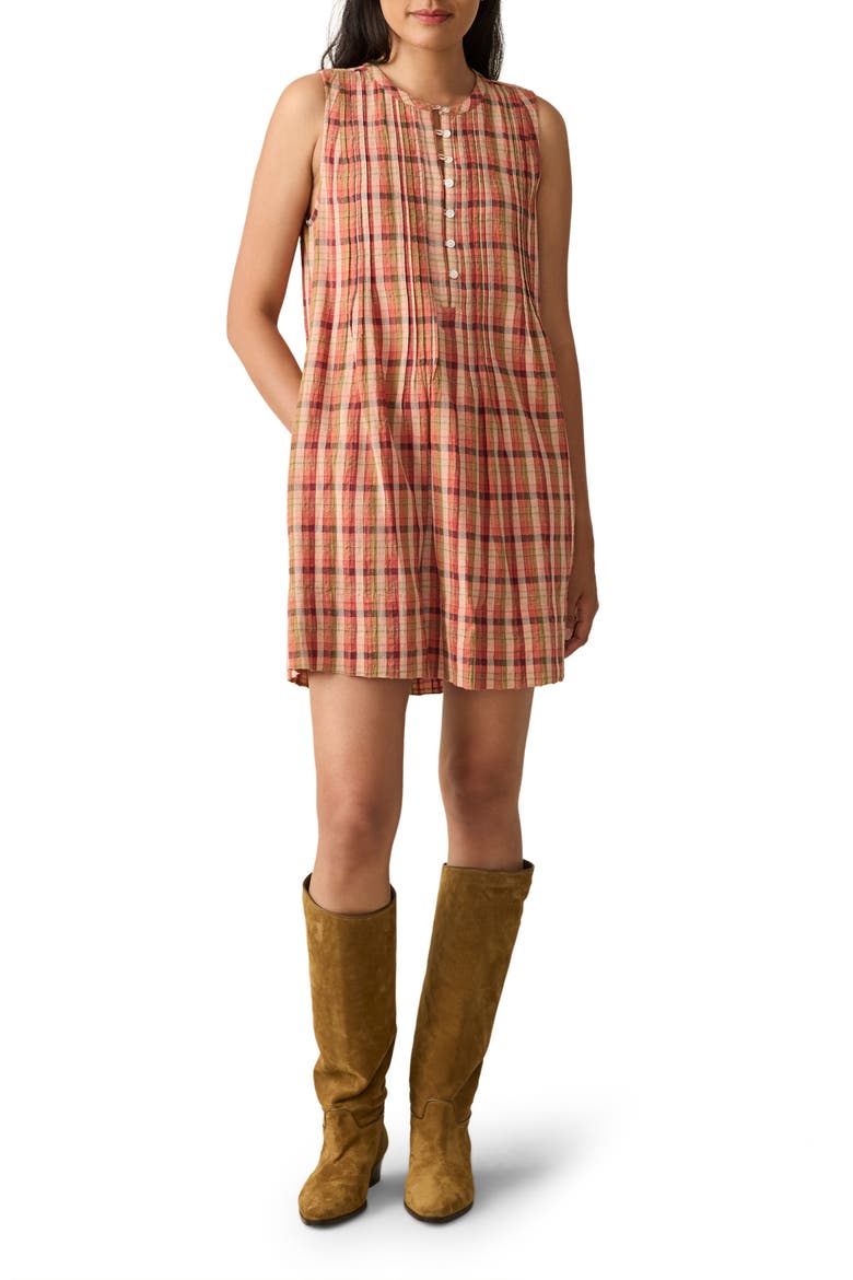 Isha Plaid Sleeveless Organic Cotton Minidress, Main, color, SUNSET GINGHAM