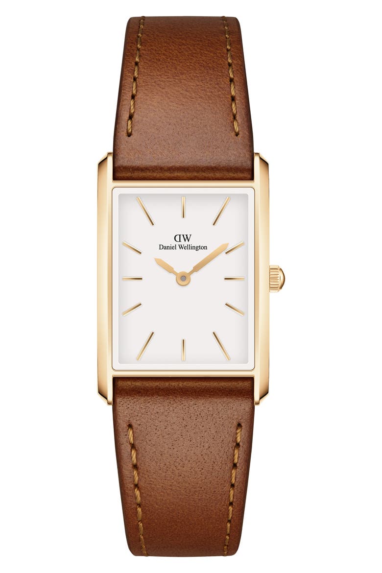 Tank Leather Strap Watch, 32mm x 22mm, Main, color, GOLD