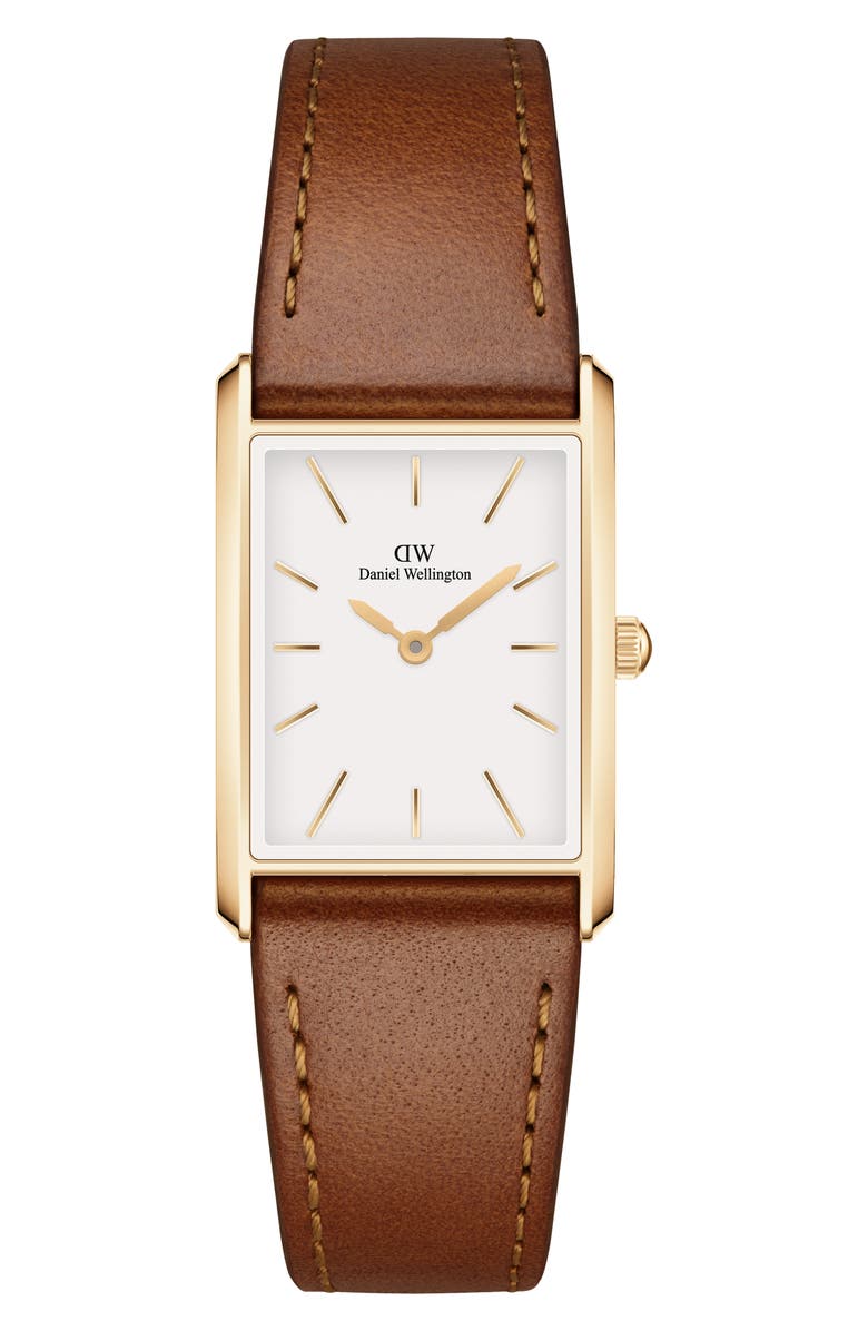Daniel Wellington Tank Leather Strap Watch, 32mm x 22mm, Main, color, Gold