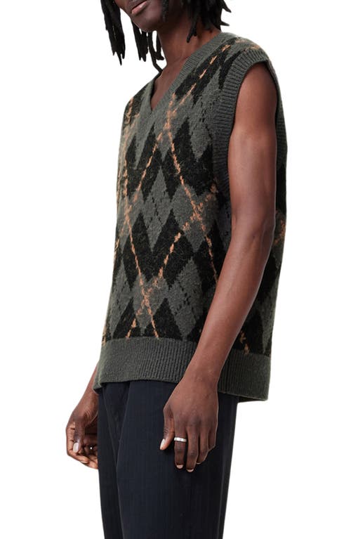 Allsaints Mens Adore Check-print V-neck Knitted Vest Khaki Green