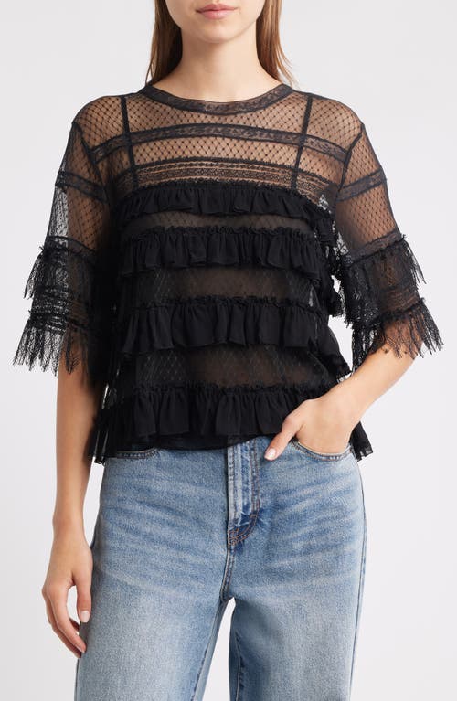 The Great . Winter Lace & Mesh Top In Black
