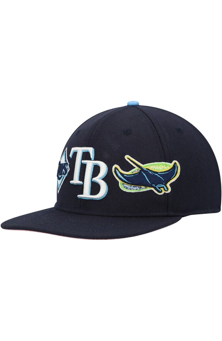 PRO STANDARD Men's Pro Standard Navy Tampa Bay Rays Double City Pink Undervisor Snapback Hat, Alternate, color,