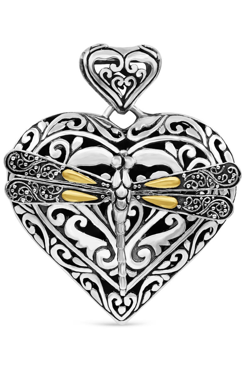 Dragonfly Heart Pendant Necklace in Sterling Silver and 18K Gold, Alternate, color, Silver