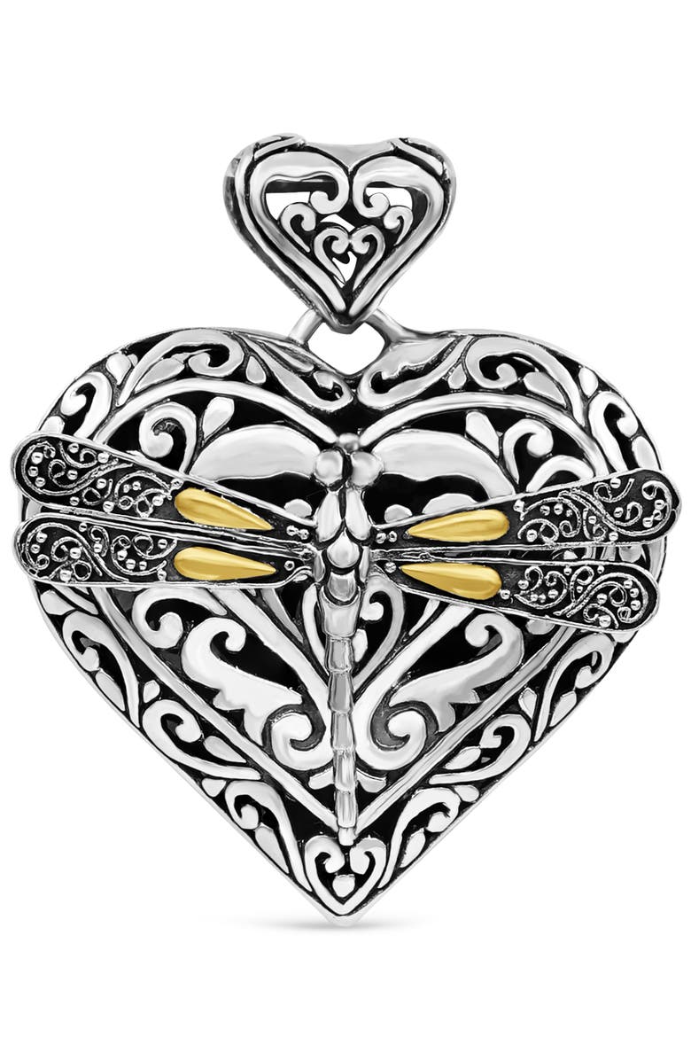DEVATA Dragonfly Heart Pendant Necklace in Sterling Silver and 18K Gold, Alternate, color, Silver