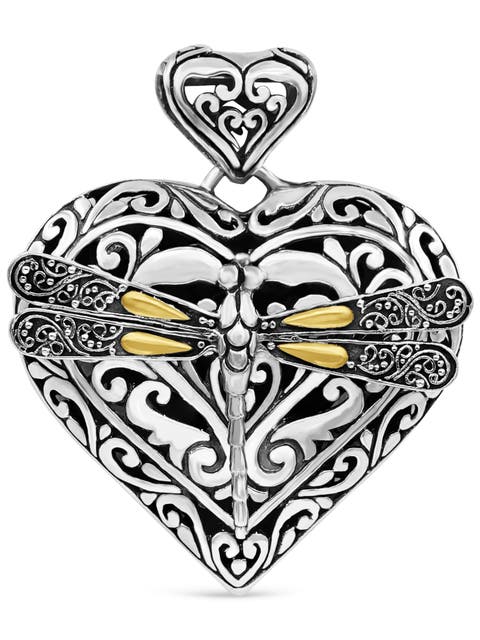Dragonfly Heart Pendant in Sterling Silver and 18K Gold