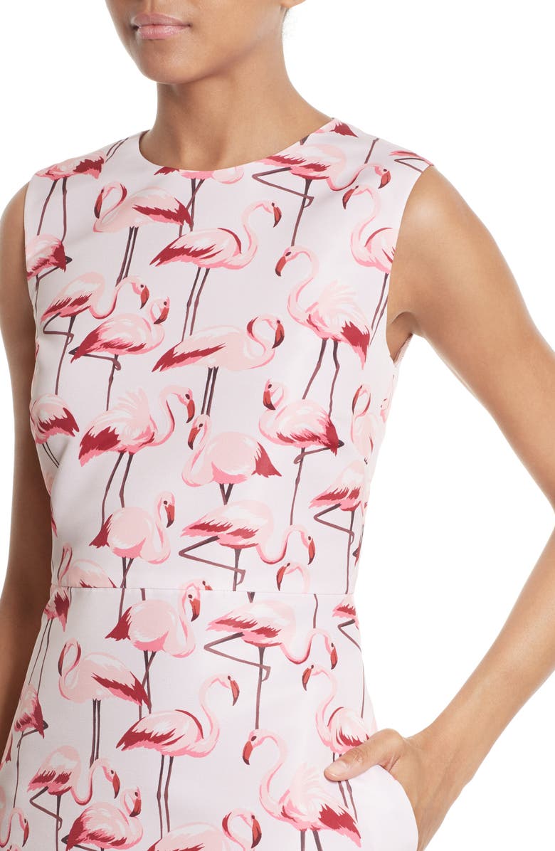RED Valentino Flamingo Print Faille Fit & Flare Dress, Alternate, color, 