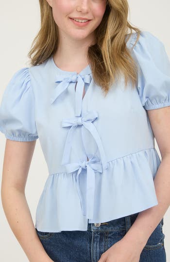 BLU PEPPER BLU PEPPER BOW EMBELLISHED PEPLUM TOP