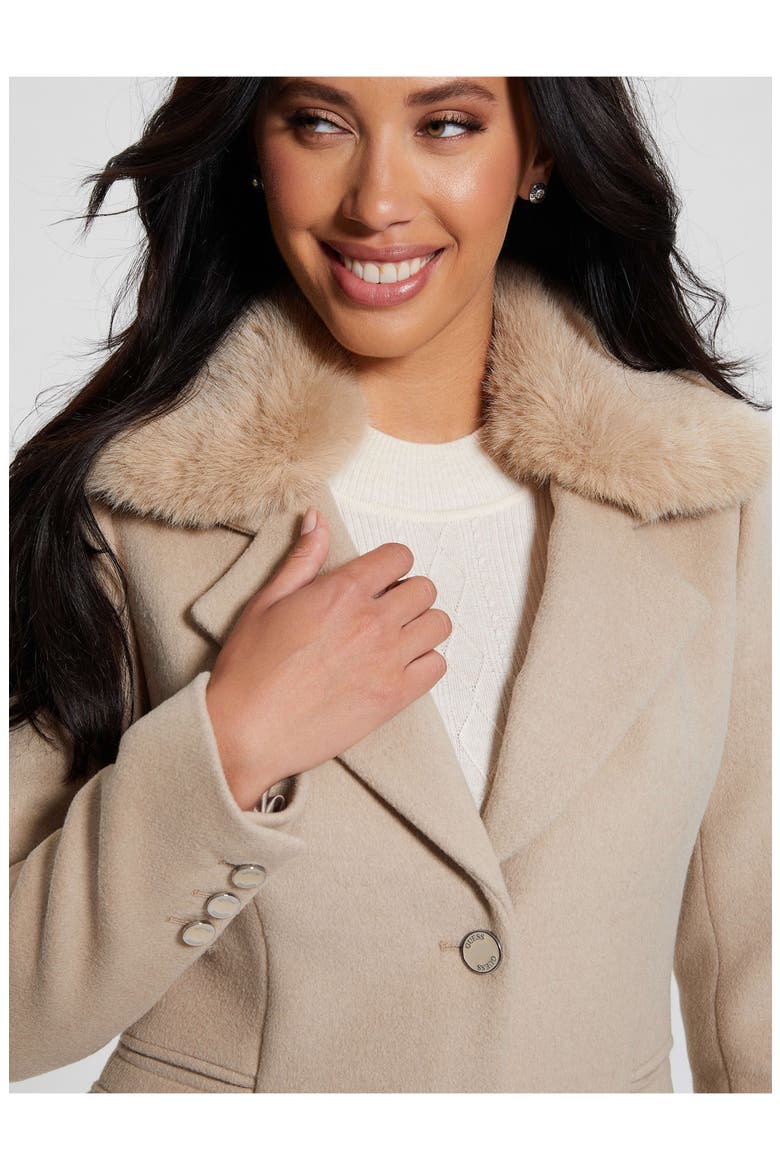 New Laurence Coat with Detachable Faux Fur Collar, Alternate, color, BROWN