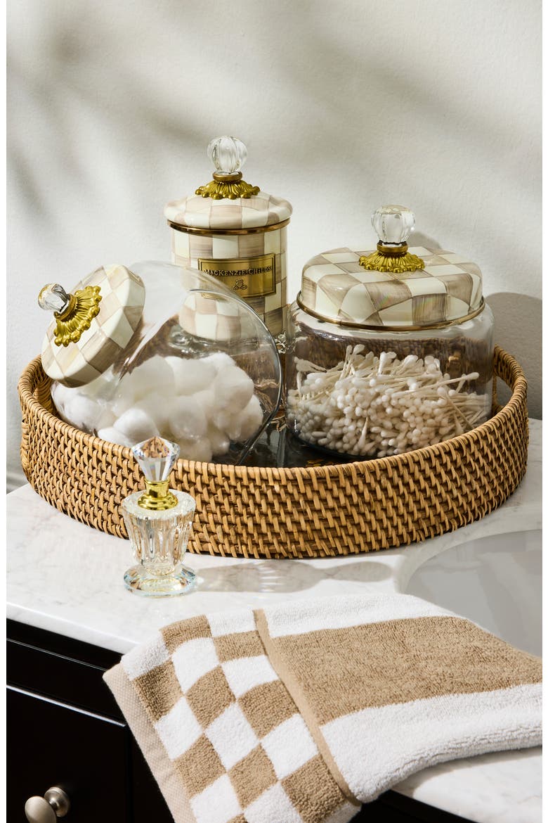 Wild Rose Enameled Steel & Rattan Tray, Alternate, color, BROWN