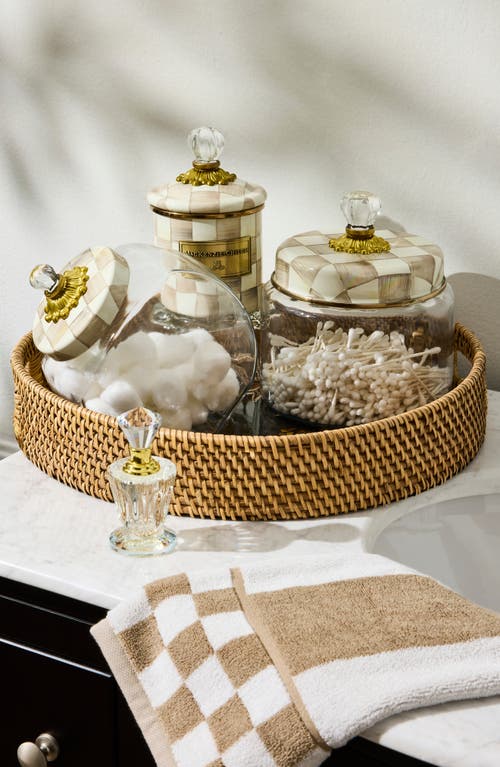 Mackenzie-childs Mackenzie Childs Wild Rose Enameled Steel & Rattan Tray In Brown