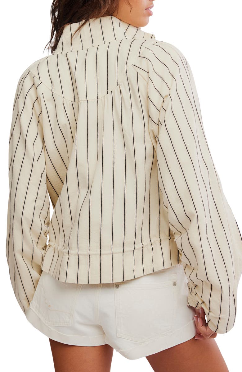 Free People Devon Stripe Ruffle Hem Jacket, Alternate, color, Ivory Combo