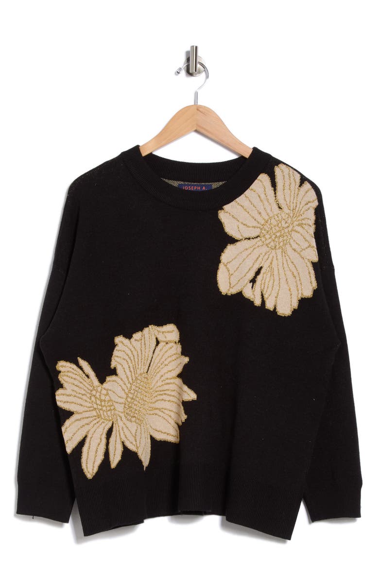 Joseph A Floral Jacquard Sweater, Alternate, color, Winter Bloom Black Multi