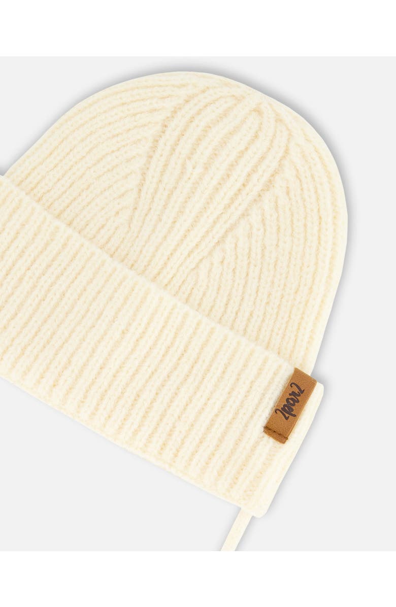 Deux par Deux Baby Girl's Mid-Season Knit Hat With Strings Off White, Alternate, color,