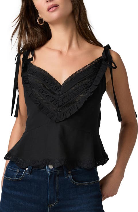 Caroline Silk Top with Lace Trim