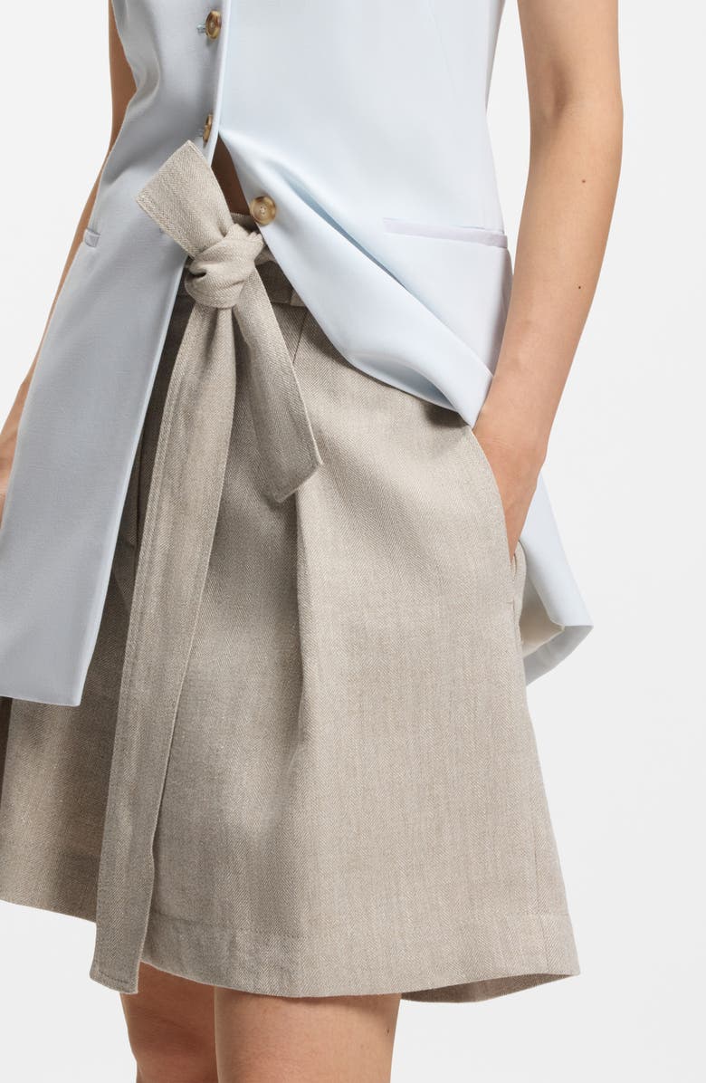 BOSS Tojuna Belted High Waist Shorts, Alternate, color, Herringbone Linen