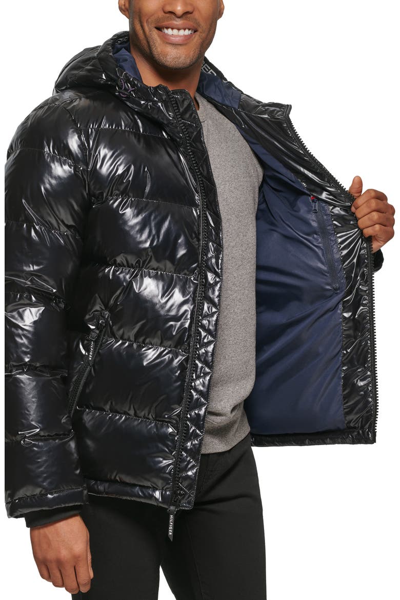 Quilted Puffer Hooded Mid Length Jacket, Alternate, color, BLACK