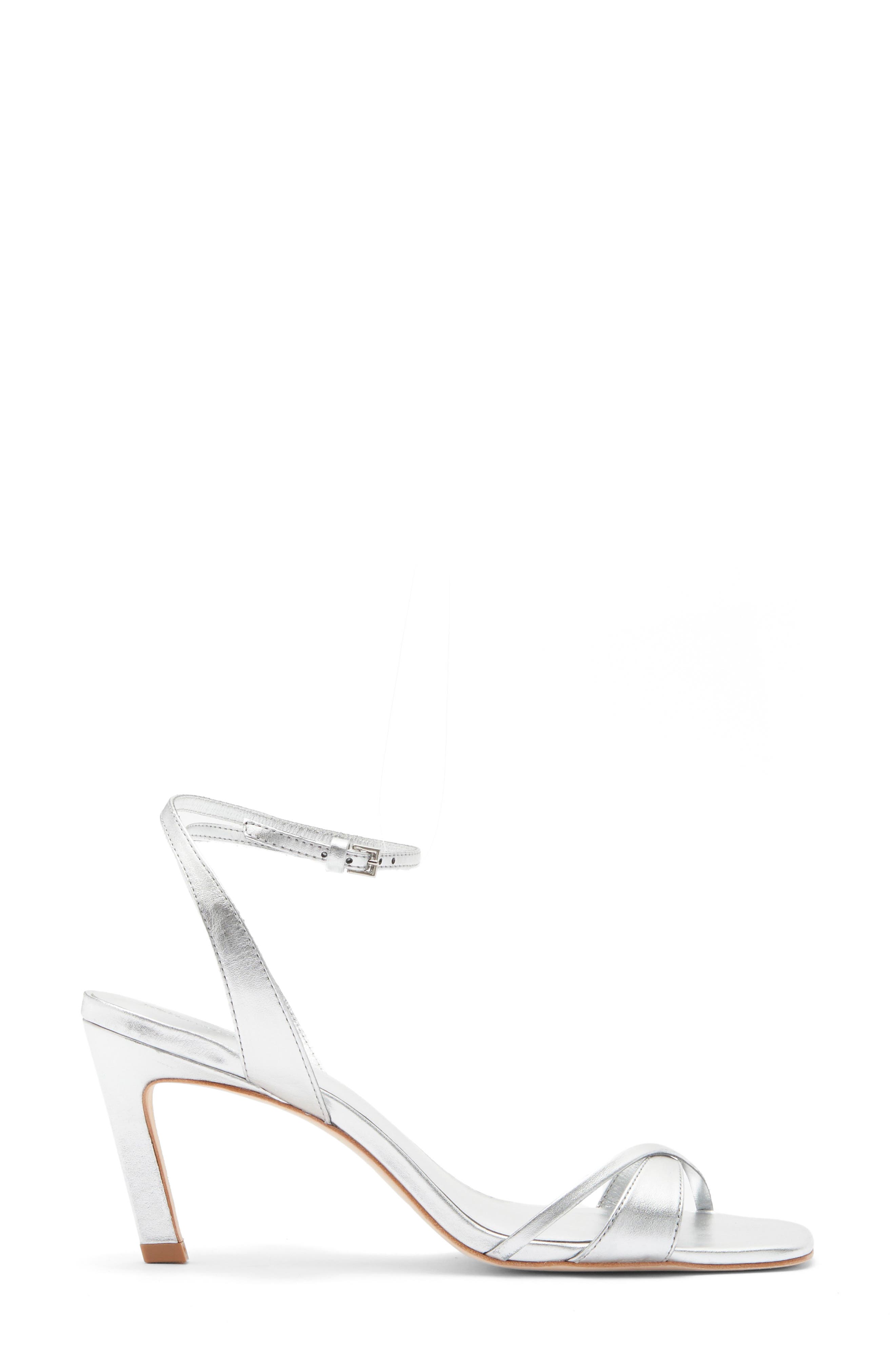 Reformation Gianna Ankle Strap Sandal, Alternate, color, Silver Leather