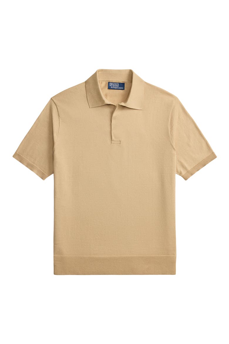 Short Sleeve Cotton Polo Sweater, Alternate, color, CLASSIC TAN