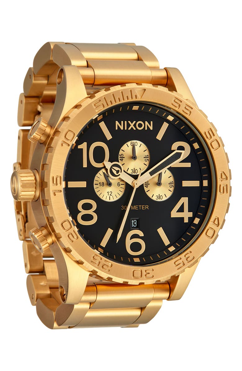 Nixon 51-30 Chronograph Bracelet Watch, 51mm, Alternate, color, All Gold / Black