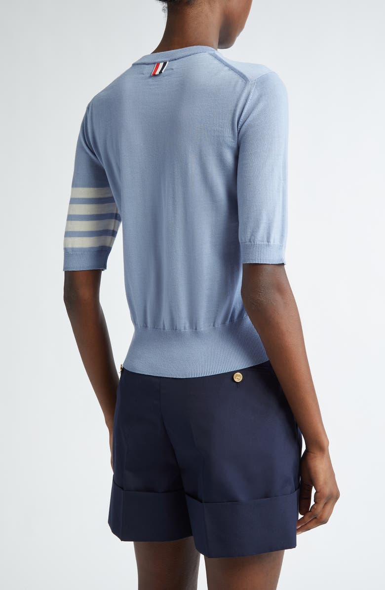 Thom Browne 4-Bar Short Sleeve Wool & Cashmere Sweater, Alternate, color, Light Blue