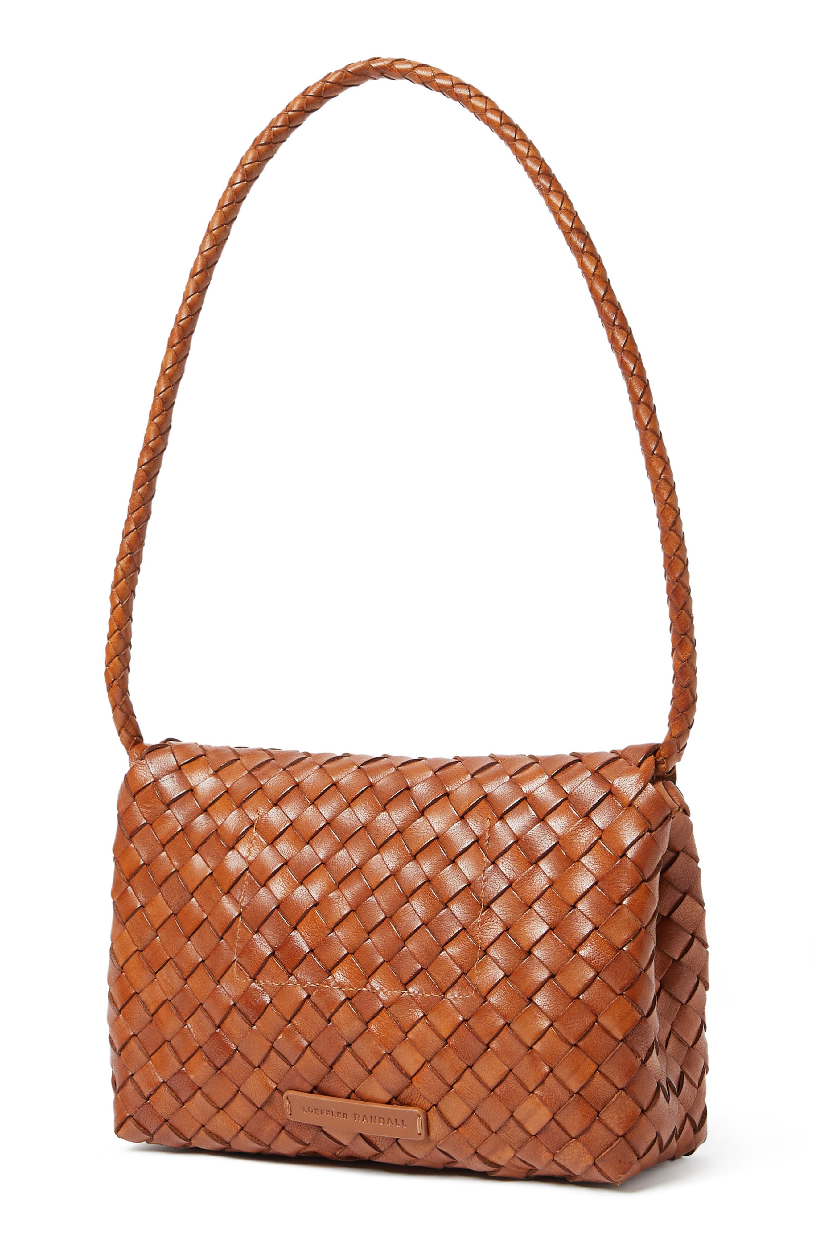 Loeffler Randall Billie Flap Woven Leather Shoulder Bag, Alternate, color, Timber