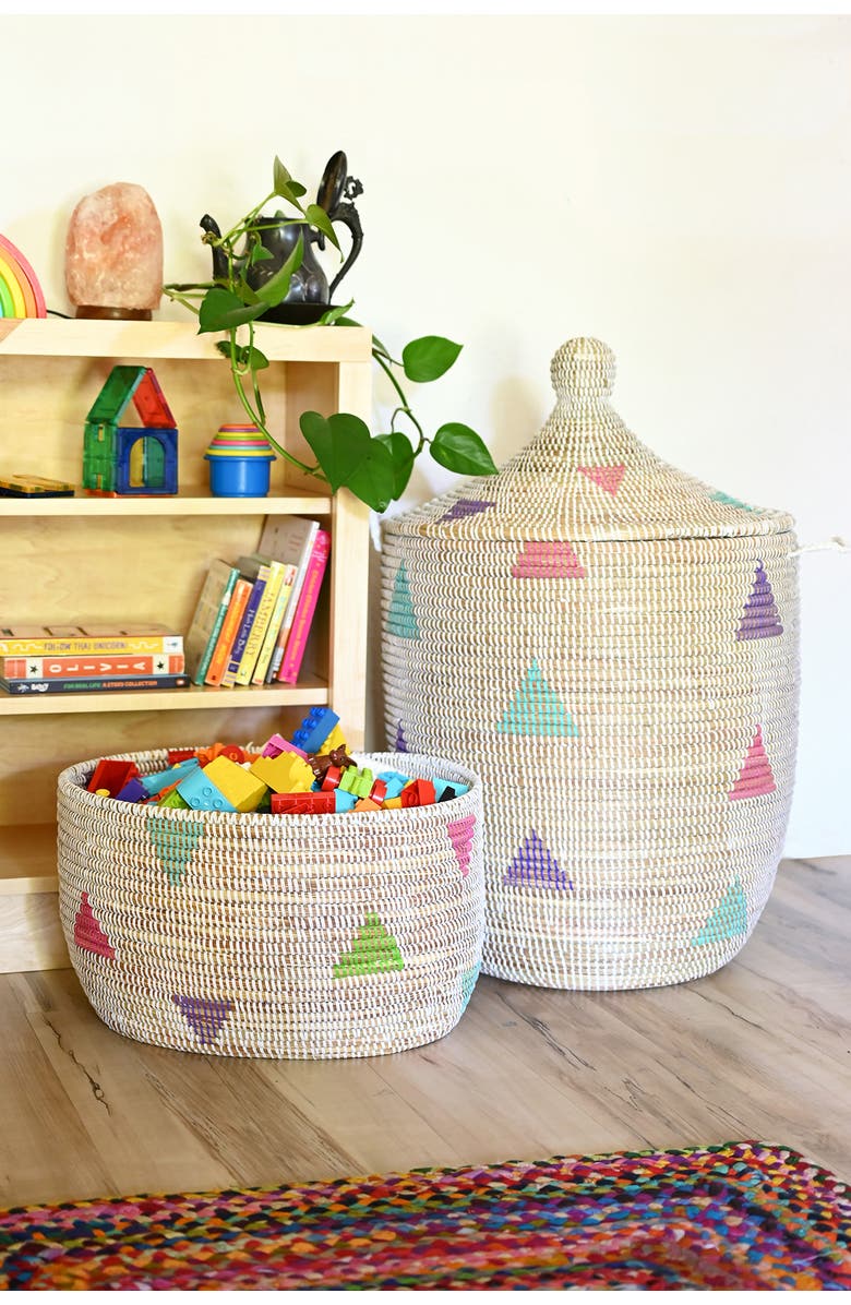 African Modern White Teranga Triangles Knitting Basket, Alternate, color, 