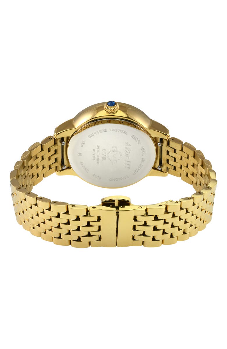 GV2 Astor III Diamond Swiss Bracelet Watch, 34mm - 0.06 ctw, Alternate, color, Gold