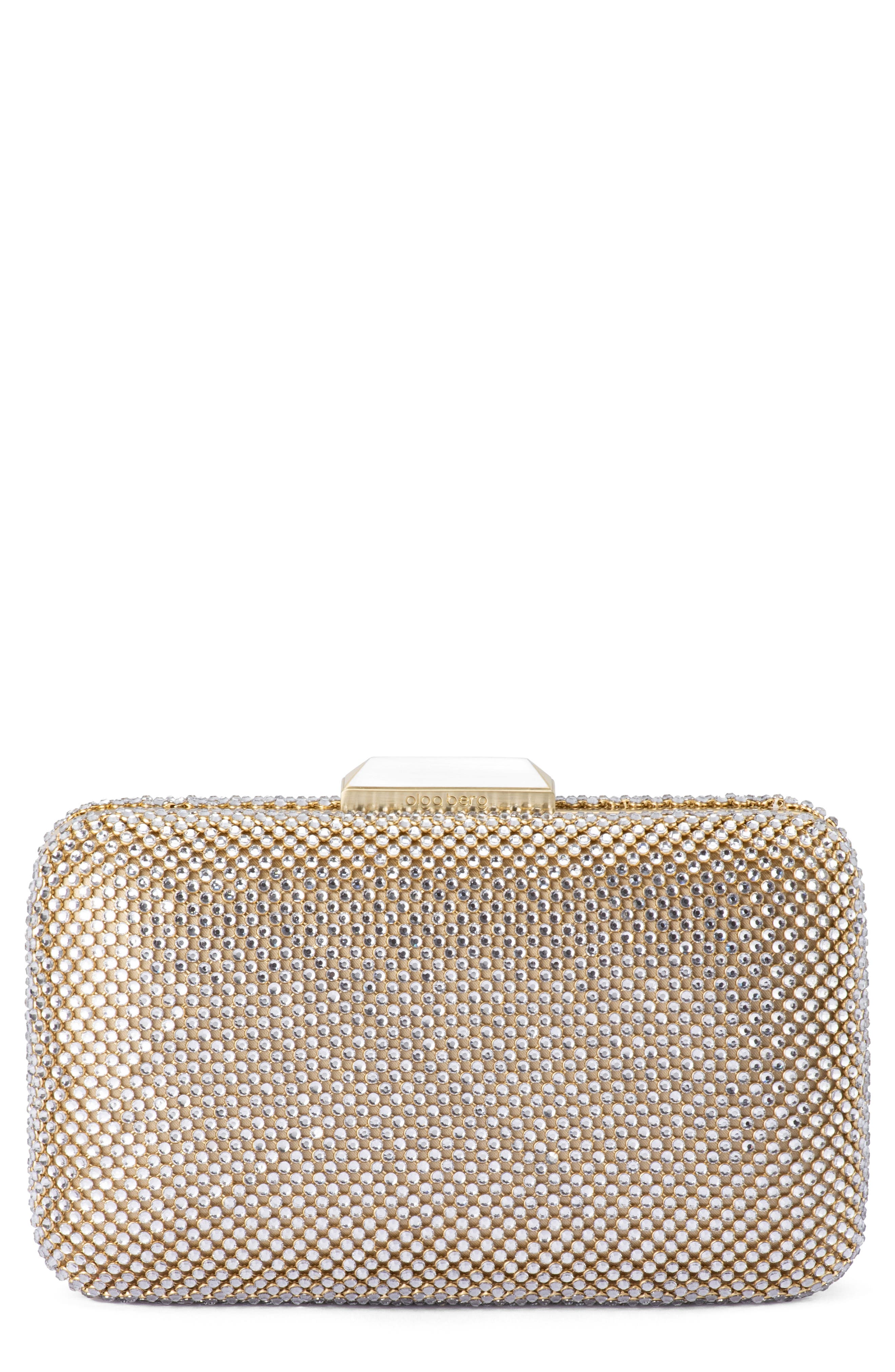 Olga Berg Ronny Crystal Mesh Frame Clutch, Main, color, Champagne