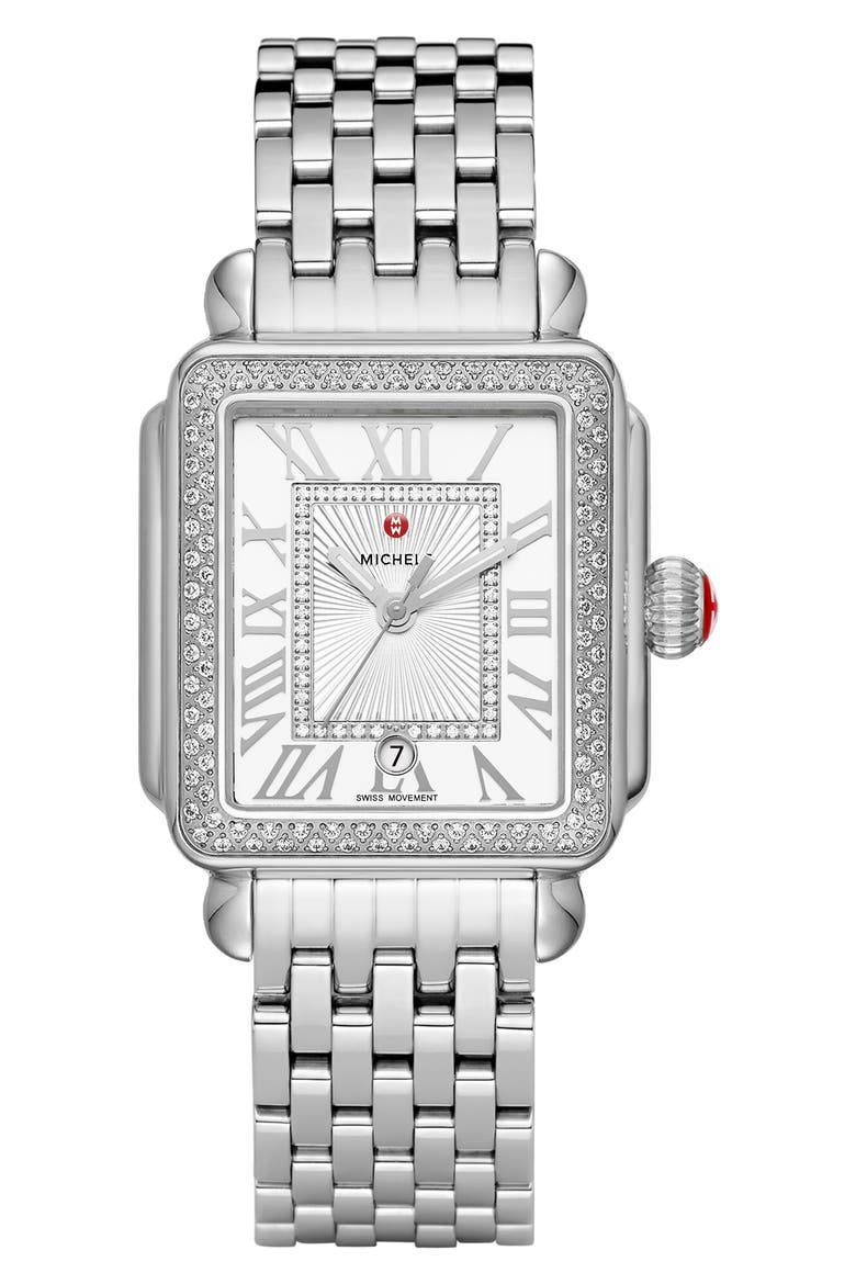 Deco Madison Diamond Bracelet Watch, 33mm, Main, color, SILVER
