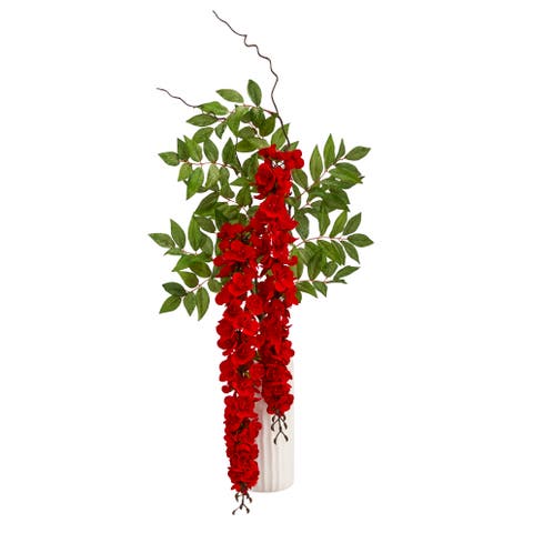 26-in Wisteria Artificial Arrangement in White Vase