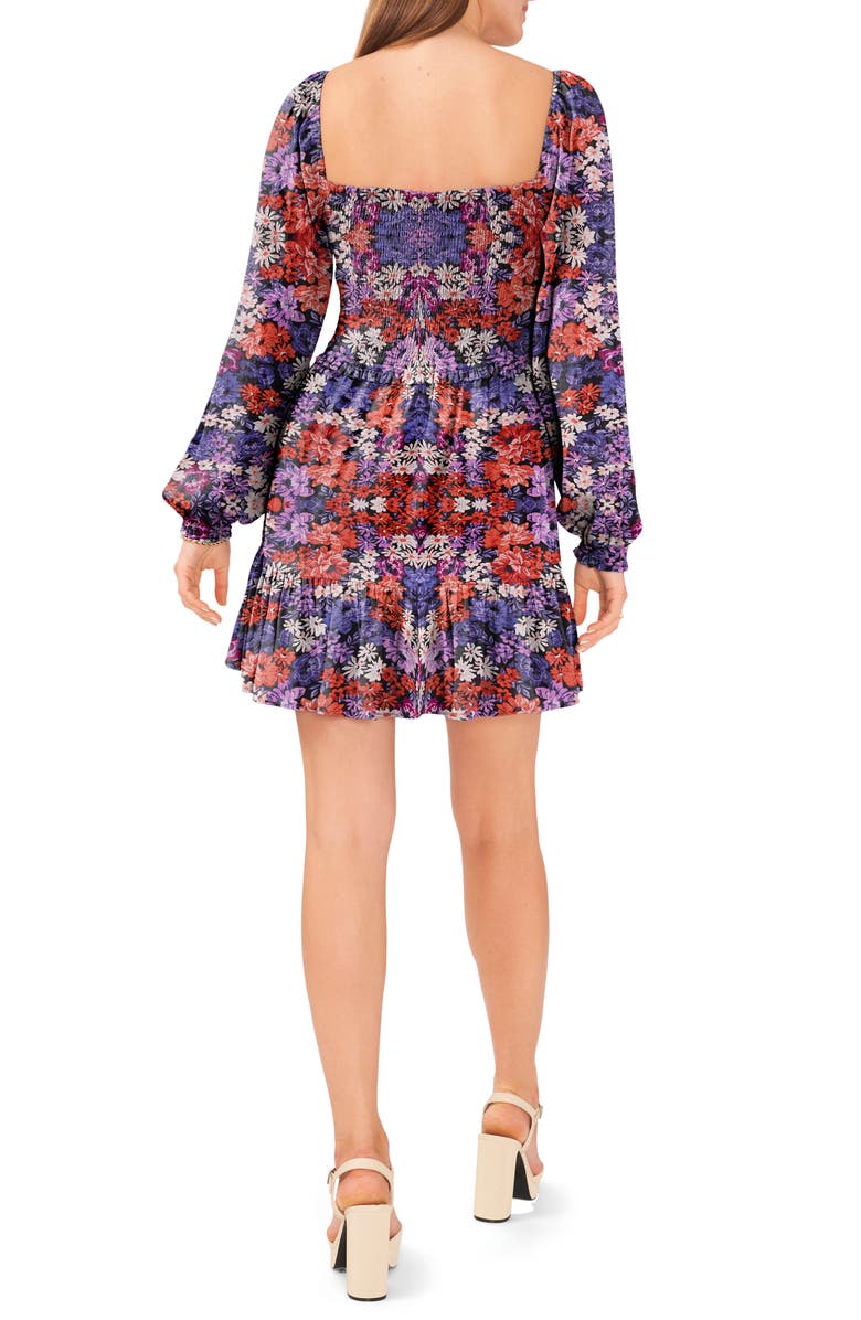 1.STATE Smocked Square Neck Long Sleeve Dress, Alternate, color, Black/ Multi