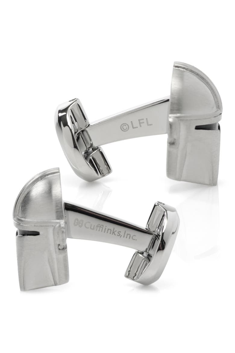 3D Mandalorian Cuff Links, Alternate, color, SILVER