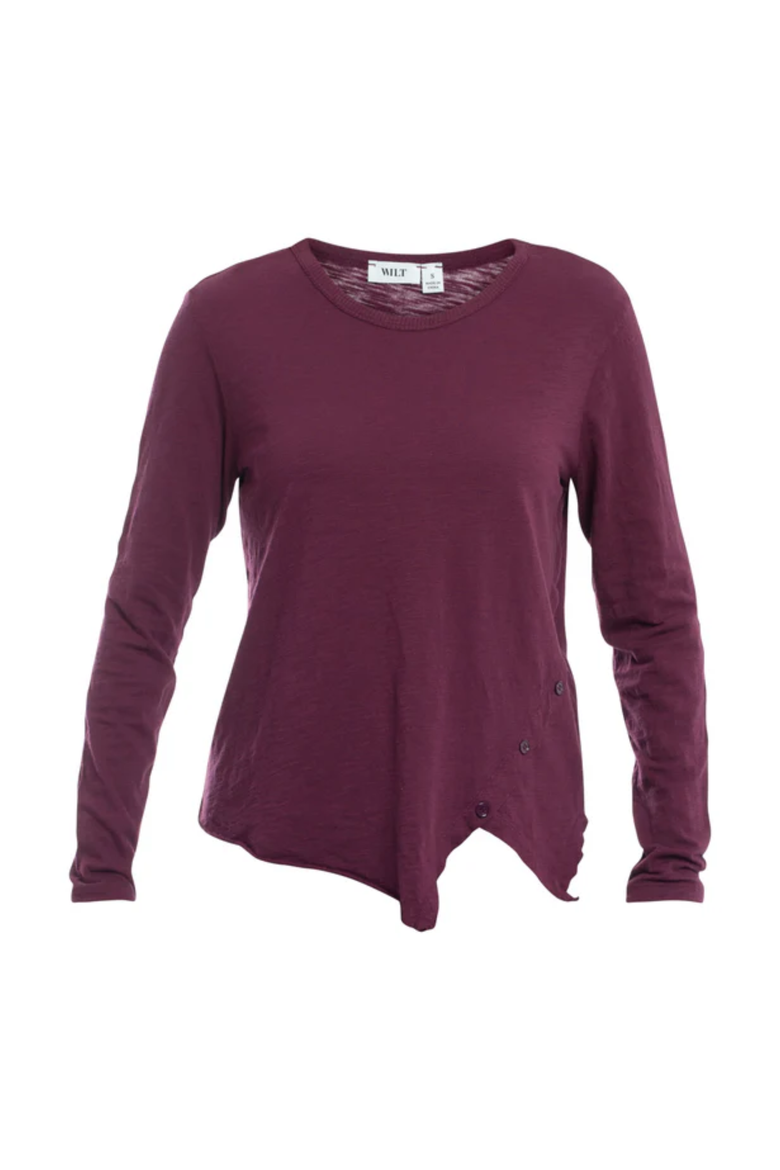 Long Sleeve Tee With Asymmetrical Hem & Button Detail, Alternate, color, Dark Fig