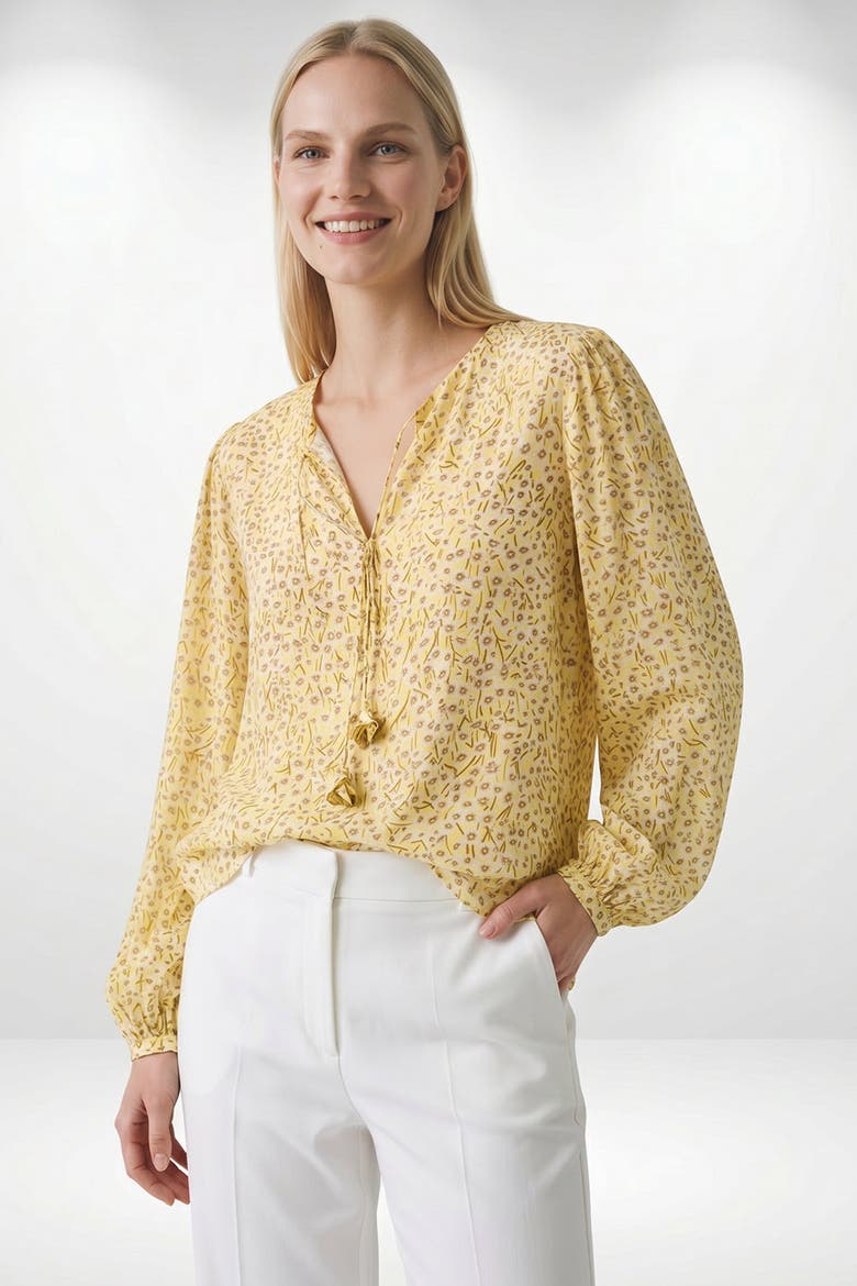 Florenz Crew Neck Tie Front Patterned Blouse, Alternate, color, Multi Color