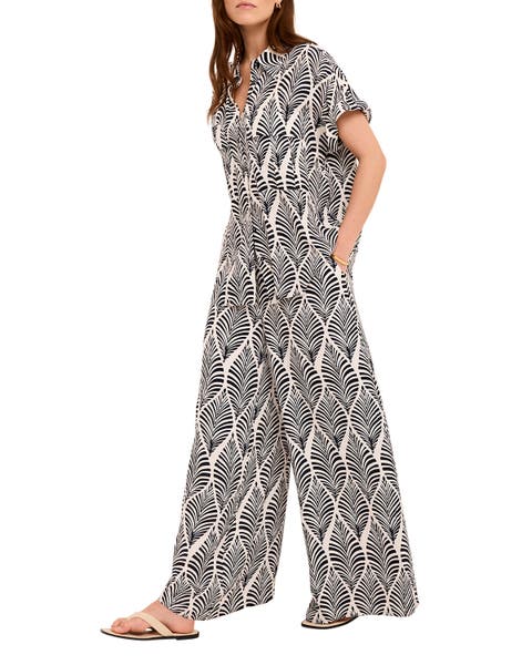 Leaf Print Wide Leg Trousers