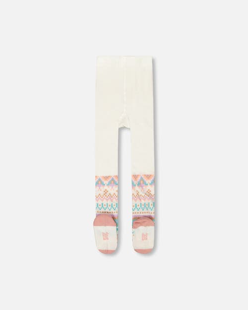 Deux Par Deux Knit Tights With Norwegian Jacquard In Neutral
