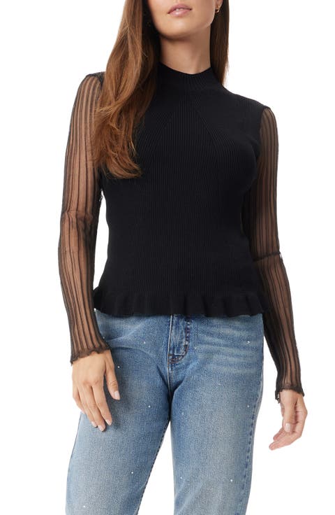 Aubree Pleated Mesh Sleeve Ribbed Sweater