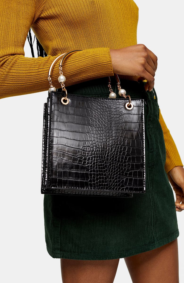 Topshop Ariel Faux Leather Tote, Alternate, color,