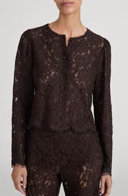 FRAME Sheer Crop Organic Cotton Blend Eyelash Lace Button-Up Shirt