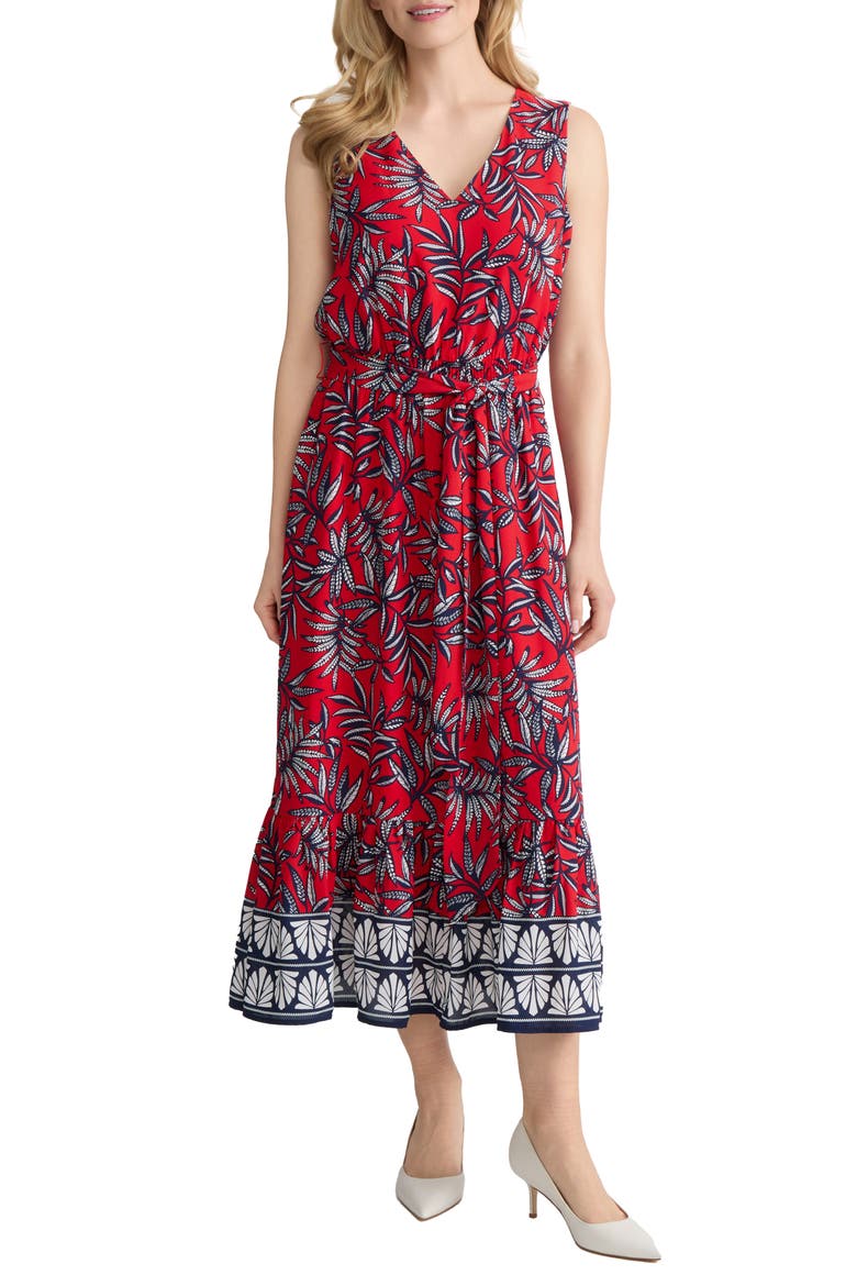 Print Tie Waist Sleeveless Maxi Dress, Main, color, ROGUE MULTI