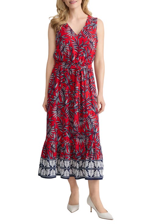 Print Tie Waist Sleeveless Maxi Dress