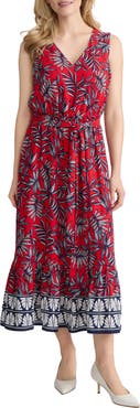 Jones New York Print Tie Waist Sleeveless Maxi Dress