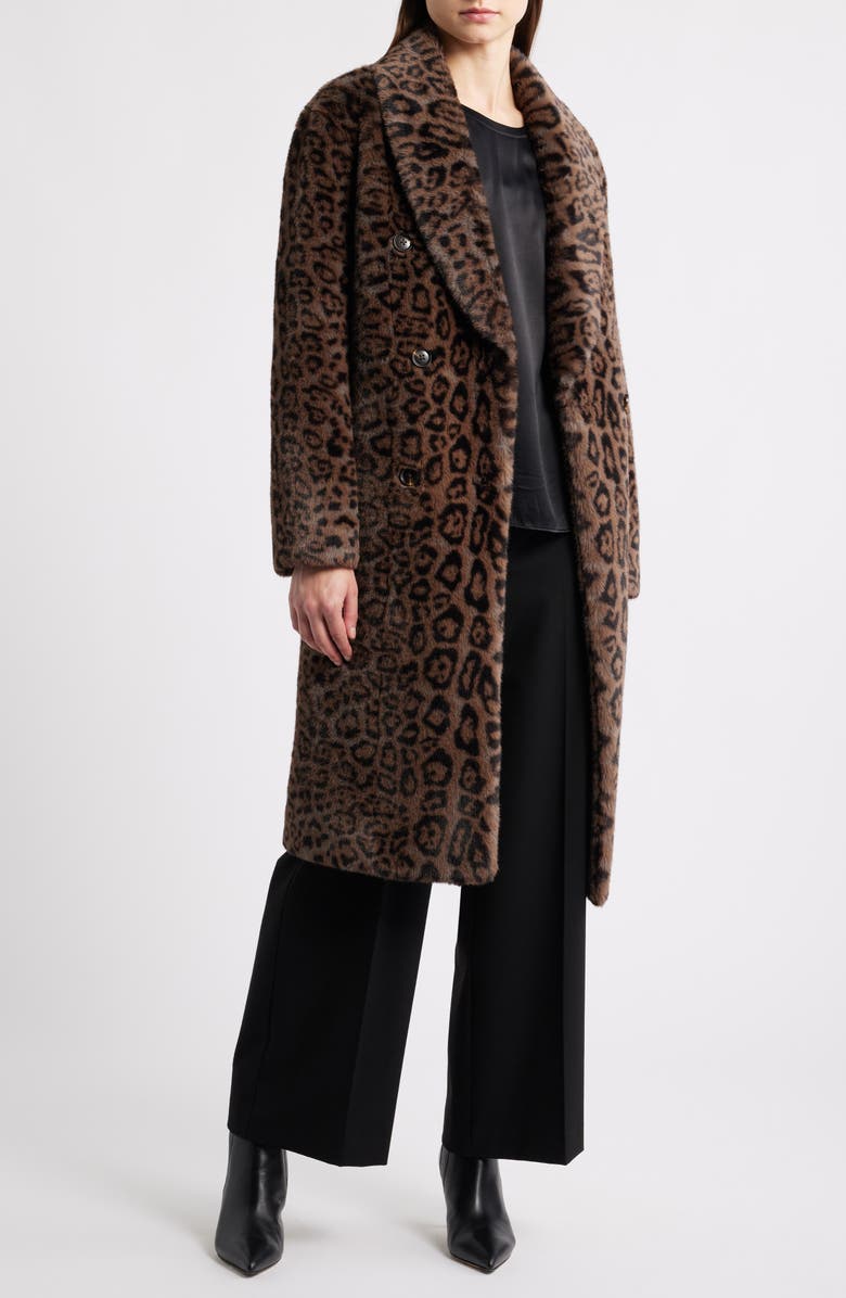 Elie Tahari The Bianca Leopard Print Faux Fur Coat, Alternate, color, Brown Animal Print