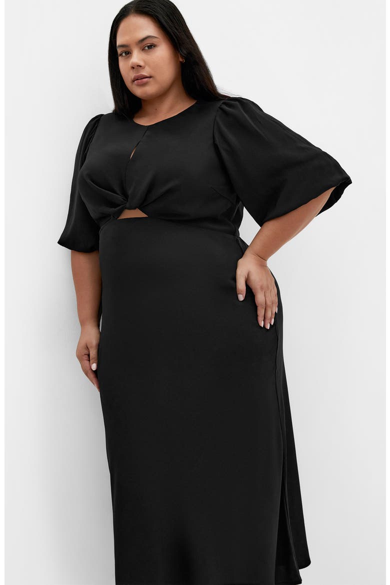 Ines Twist Front Puff Sleeve Maxi Dress, Alternate, color, BLACK