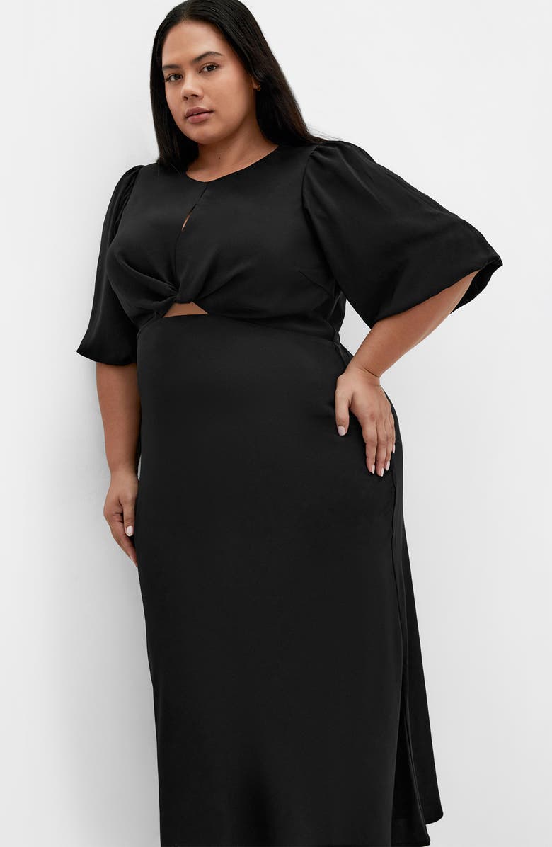 City Chic Ines Twist Front Puff Sleeve Maxi Dress, Alternate, color,