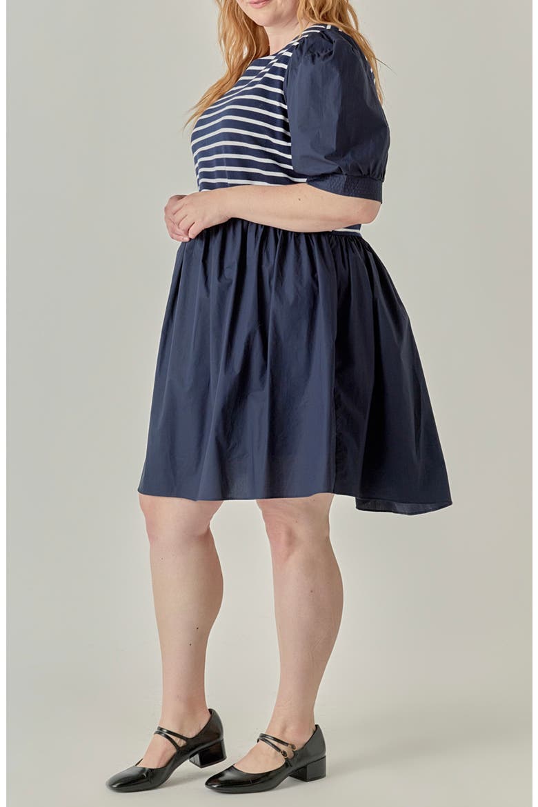 Striped High-Low Knit Combo Dress, Alternate, color, NAVY COMBO