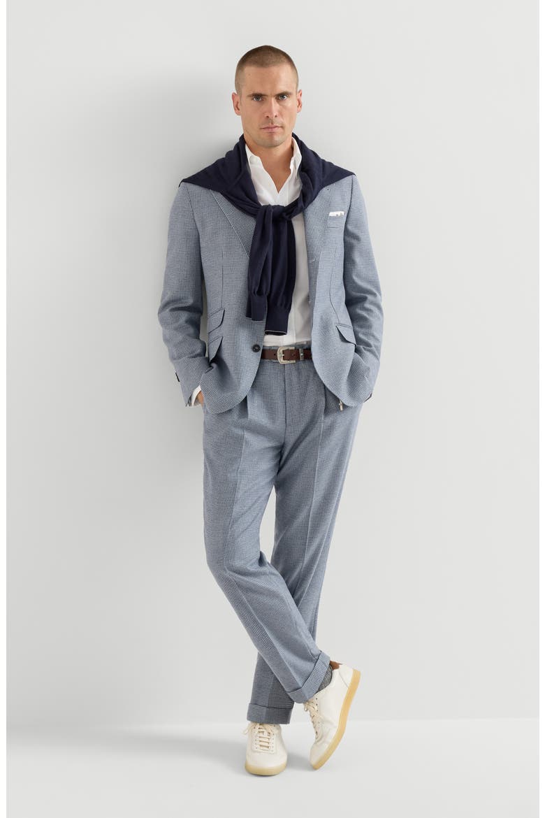 Cashmere and silk houndstooth flannel trousers with pleat, Alternate, color, Cerulean