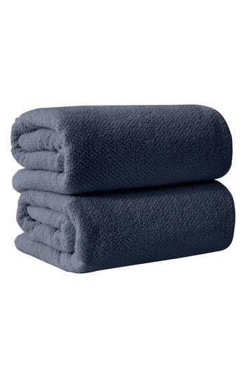 Woven & Weft Loop Textured 2-pack Bath Towels In Blue