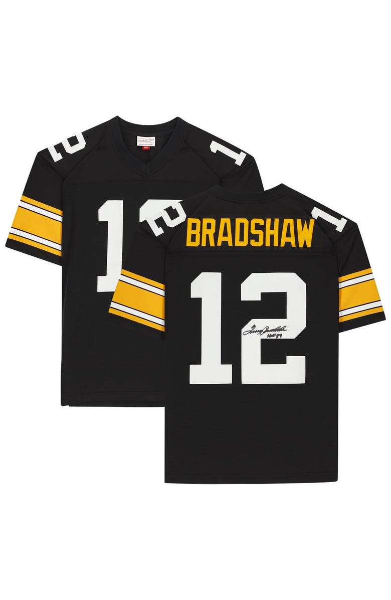 FANATICS AUTHENTIC Terry Bradshaw Pittsburgh Steelers Autographed Mitchell & Ness Throwback Black Replica Jersey with "HOF 89" Inscription, Main, color, 