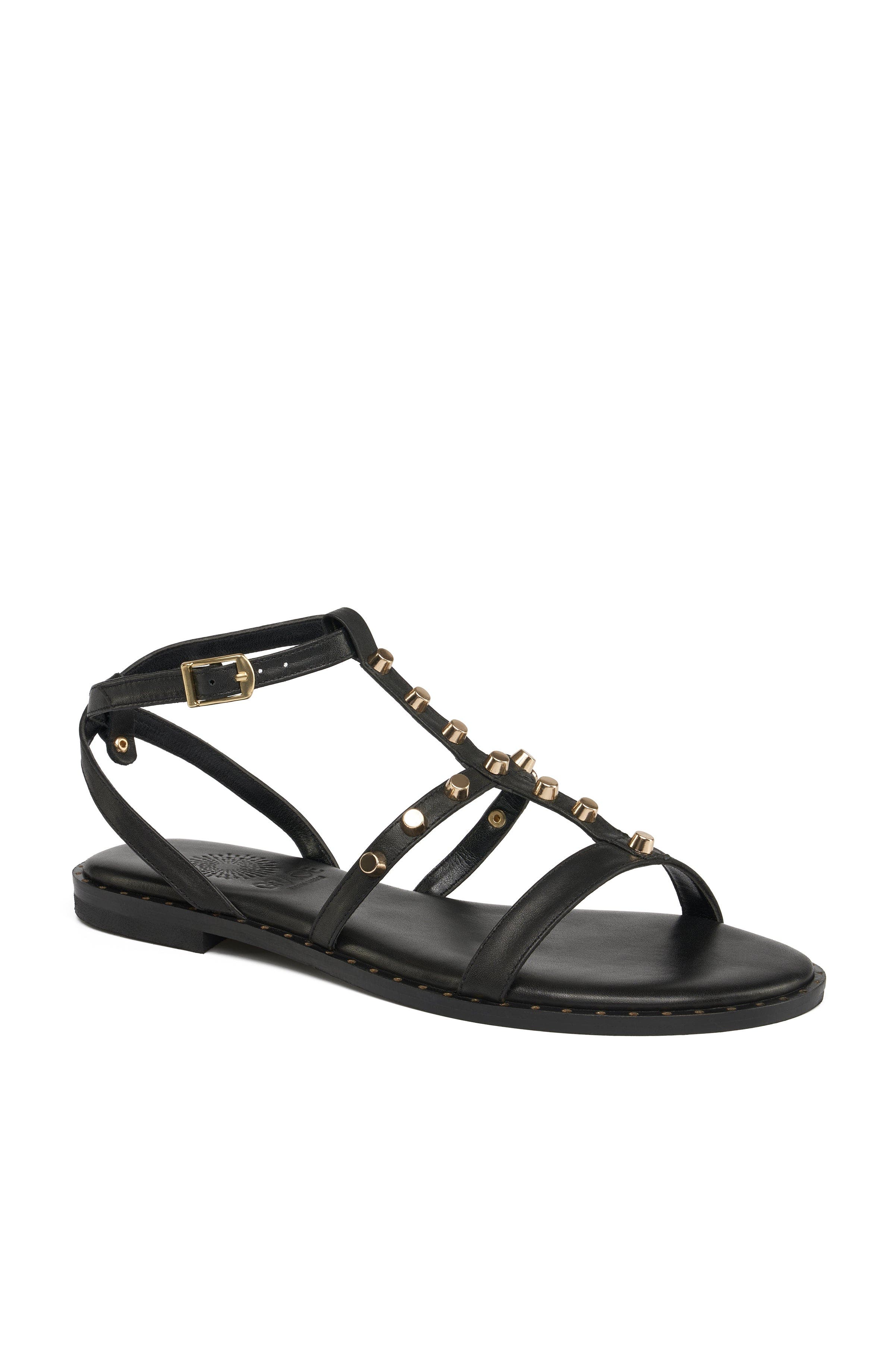 Grace Footwear Syros Studded T Strap Sandal, Main, color, Black